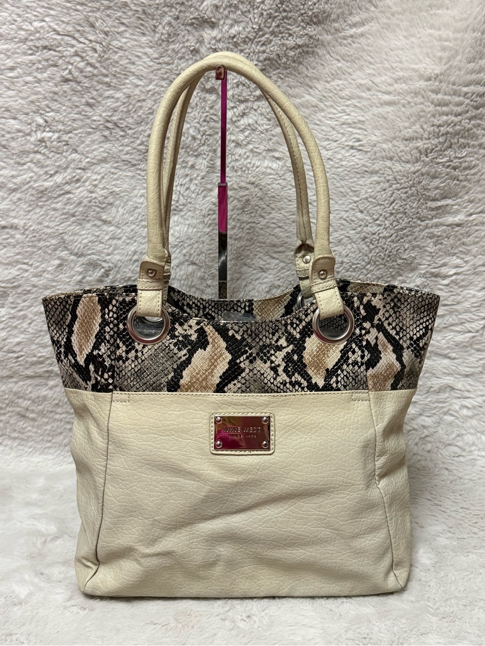Nine West Cream Snake-Print Hobo bag